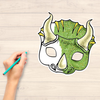 Triceratops paper mask printable dinosaur coloring craft activity costume