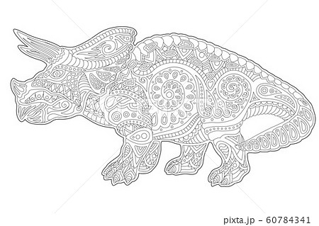 Line art for coloring book page with triceratops