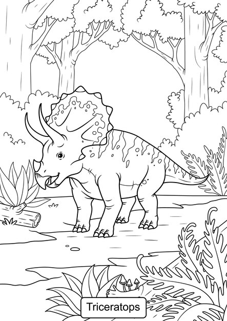 Premium vector triceratops dinosaur line art for coloring page vector illustration