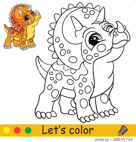 Cartoon cute dinosaur triceratops coloring book