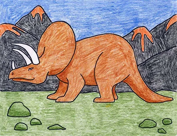 Easy how to draw a triceratops tutorial and triceratops coloring page