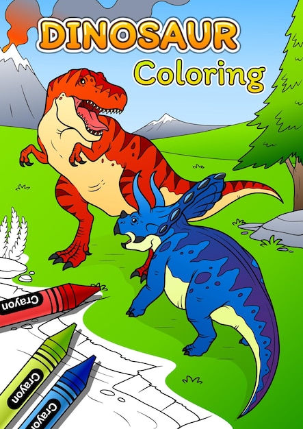 Premium vector tyrannosaurus rex vs triceratops dinosaur line art for coloring page vector illustration