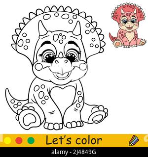 Dibujos animados lindo bebã dinosaurio triceratops pãgina de libro para colorear con plantilla de color para niãos ilustraciãn vectorial aislada para colorear libro imprimir ga imagen vector de stock
