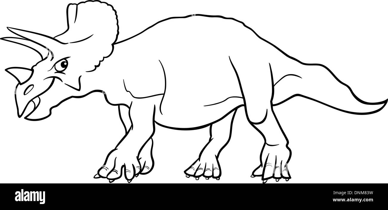 Cartoon illustration of triceratops dinosaur prehistoric reptile species for coloring book or page stock vector image art