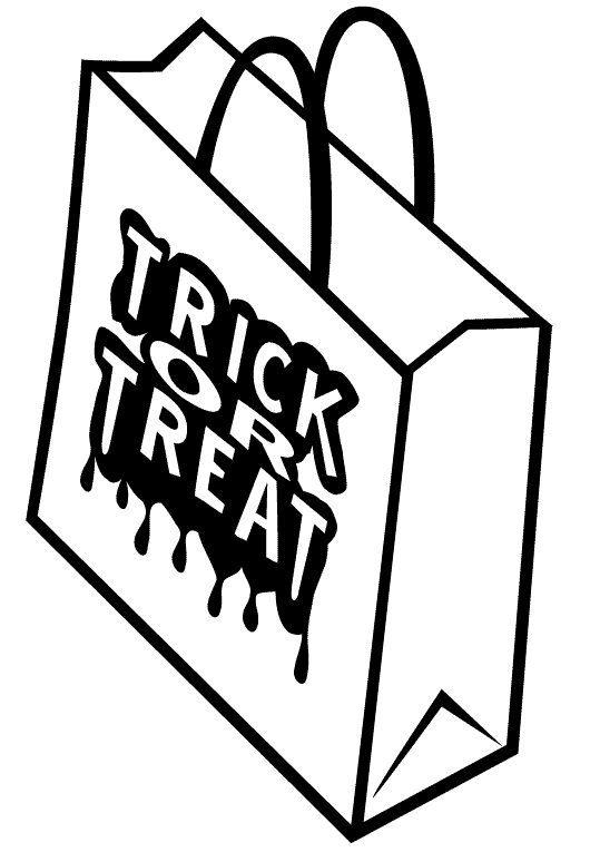 Paper bag with text trick or treat coloring pages