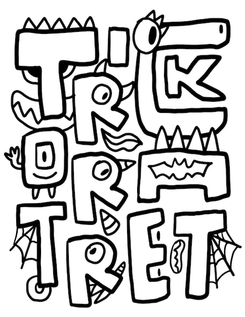 Premium vector trick or treat halloween doodle coloring page