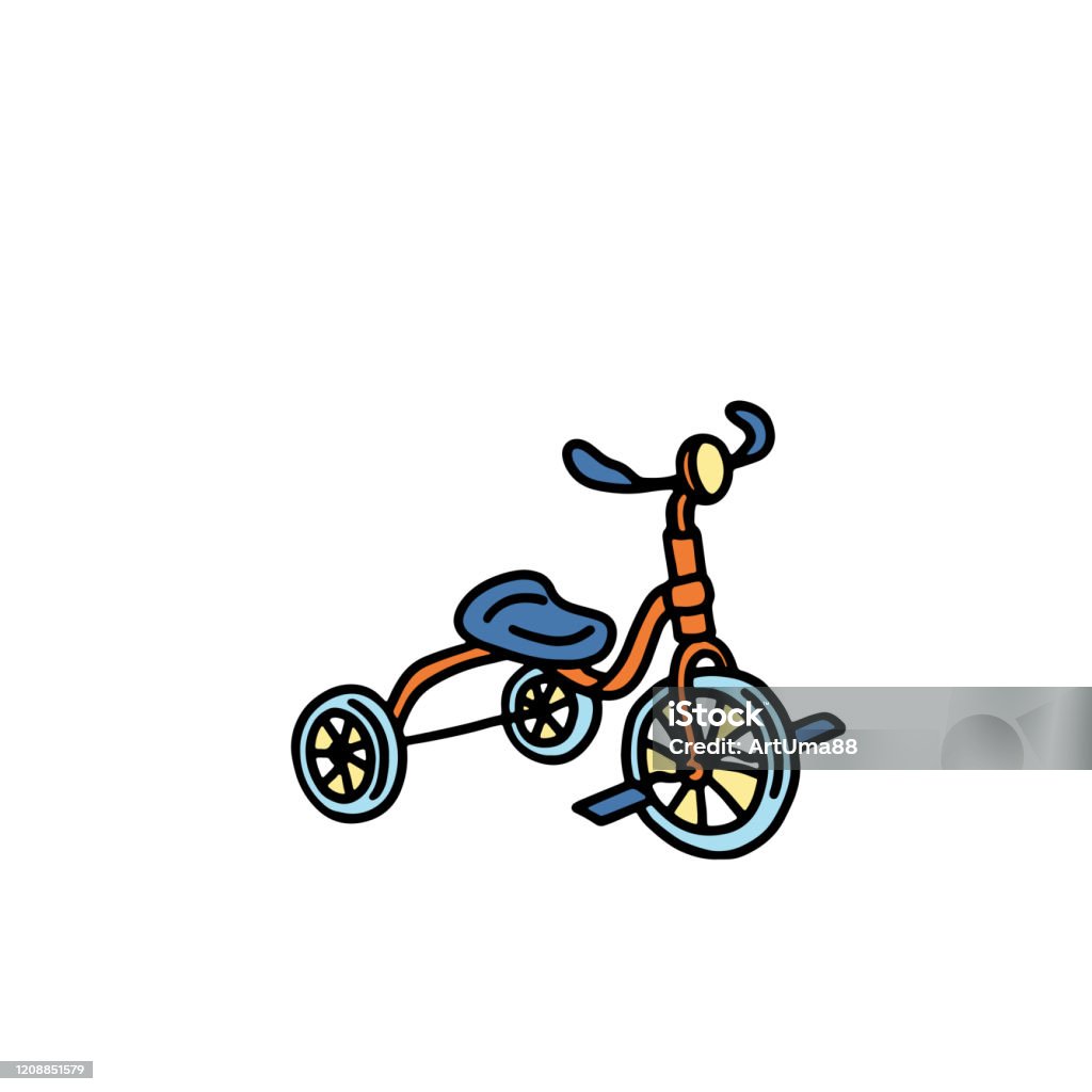 Funny toy tricycle in cartoon style on a white background childrens toy bike bright picture for children vector illustration stock illustration