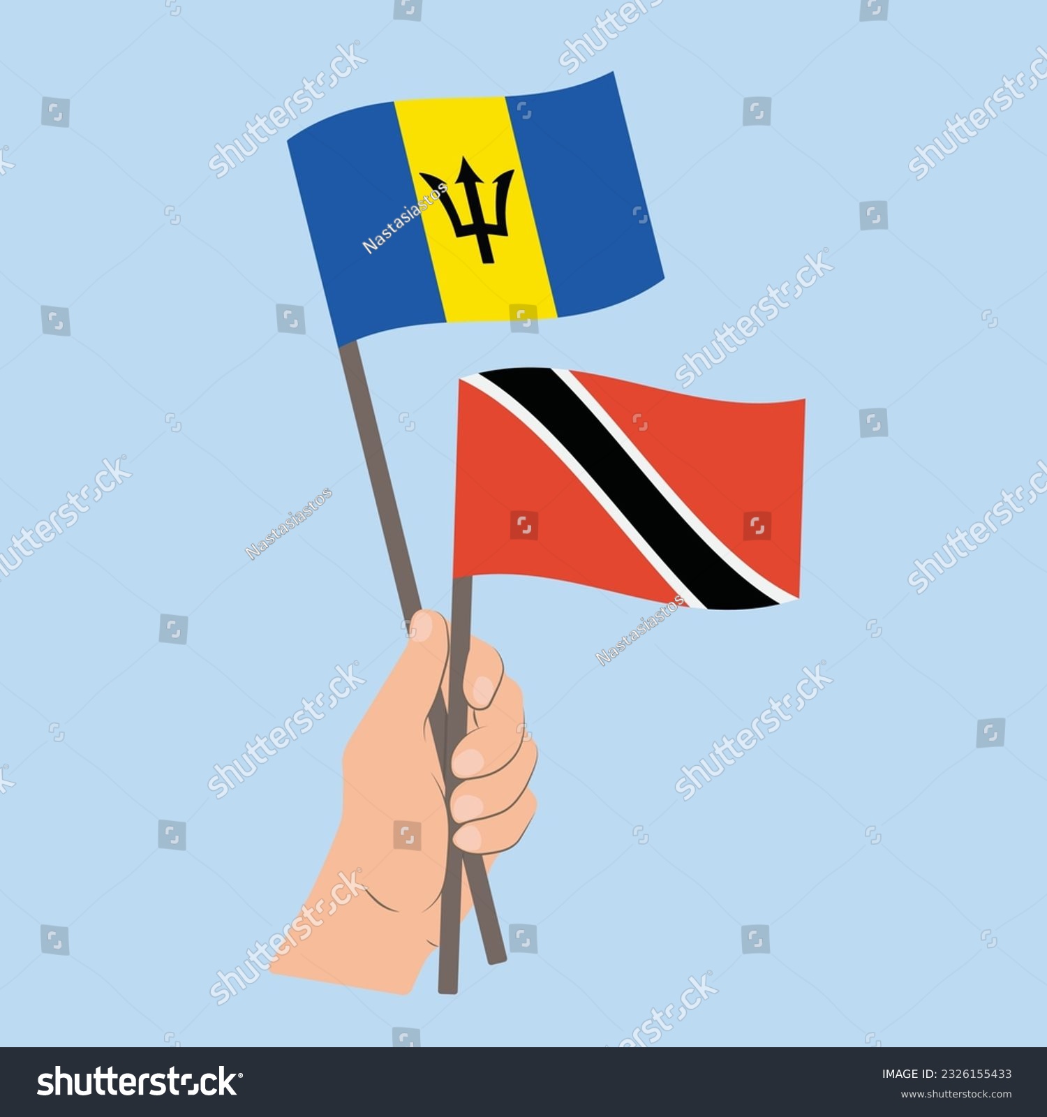 Flags barbados trinidad tobago hand holding stock vector royalty free