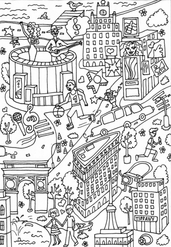 Madison square garden and times square coloring page free printable coloring pages