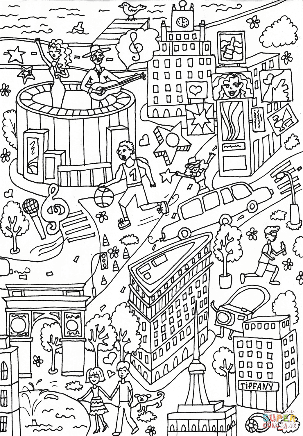 Madison square garden and times square coloring page free printable coloring pages