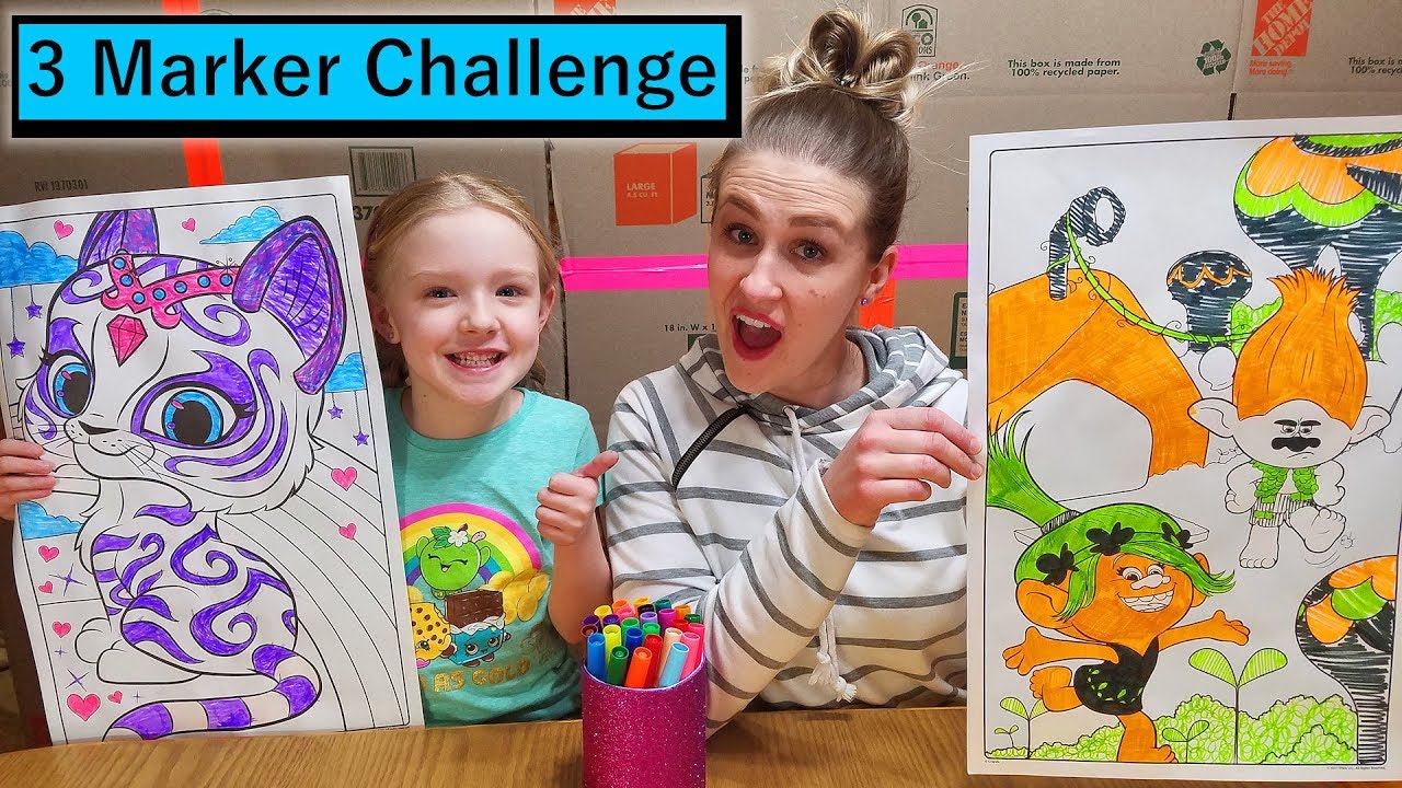 Marker challenge w my mom giant coloring books trolls shimmer and shine