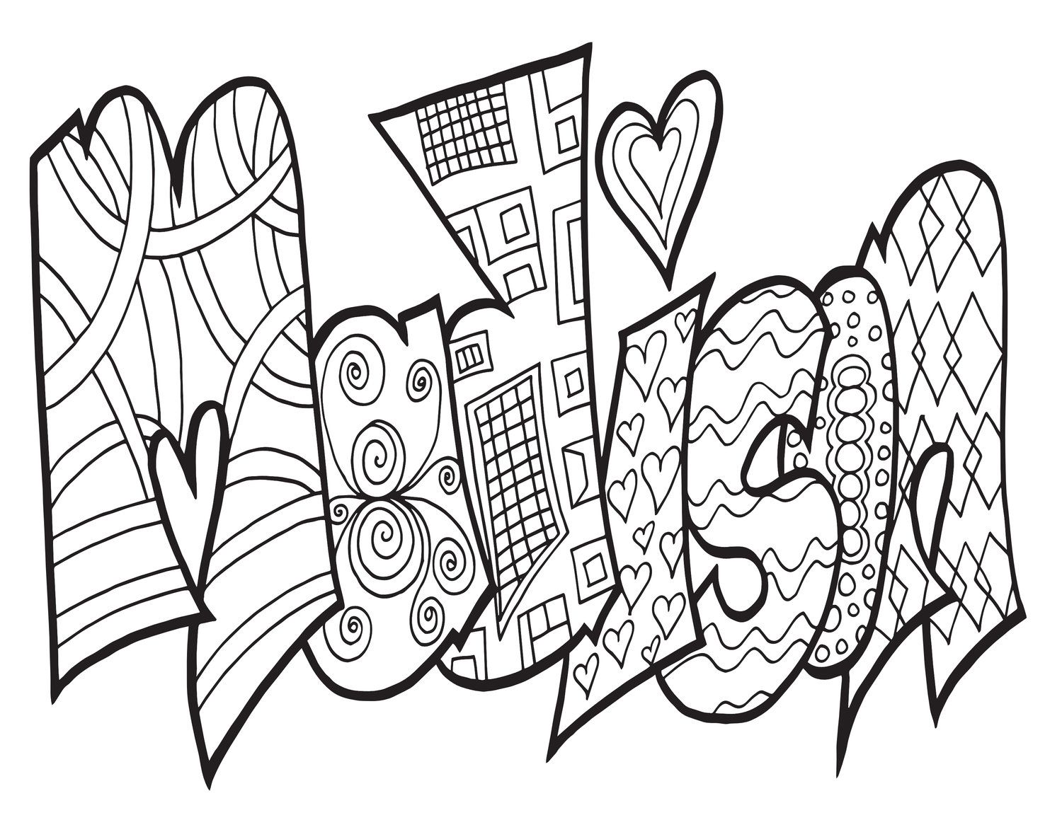 Click here to download your free madison coloring page get any name or word as a hand drawn printabâ love coloring pages coloring pages name coloring pages