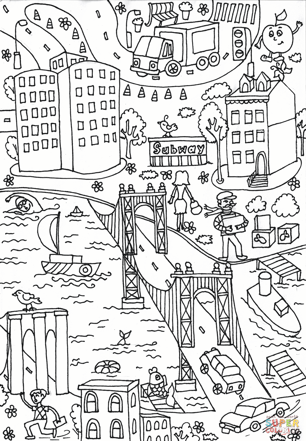 Manhattan bridge coloring page free printable coloring pages