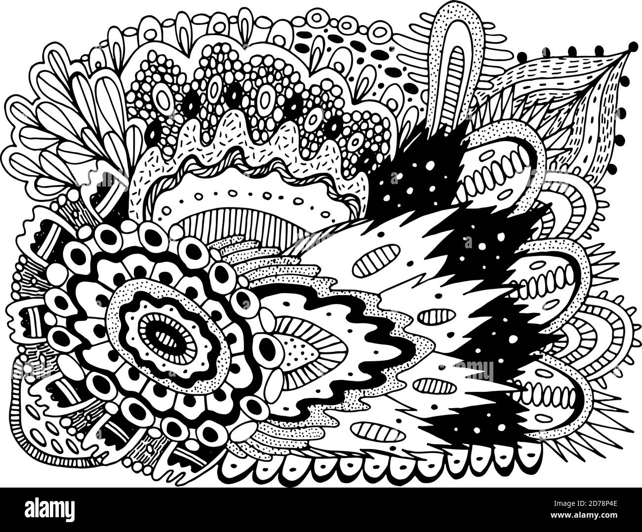Trippy doodle pattern for coloring book for adults coloring page with floral motifs psychedelic texture zentangle pattern vector illustration stock vector image art