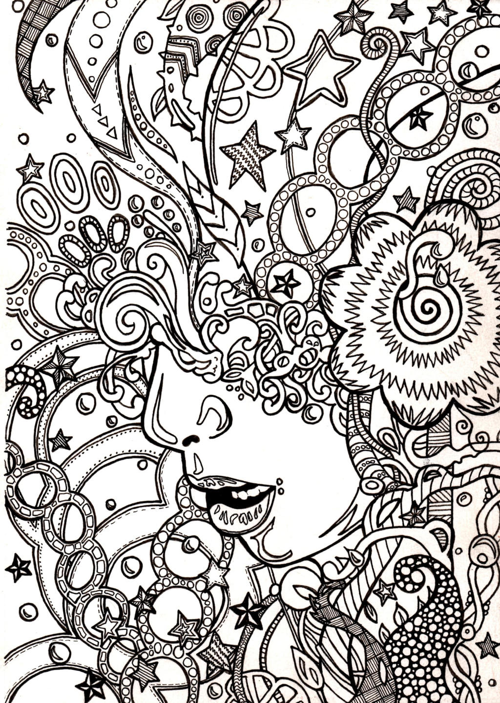 Trippy coloring book page by ambercamiart on
