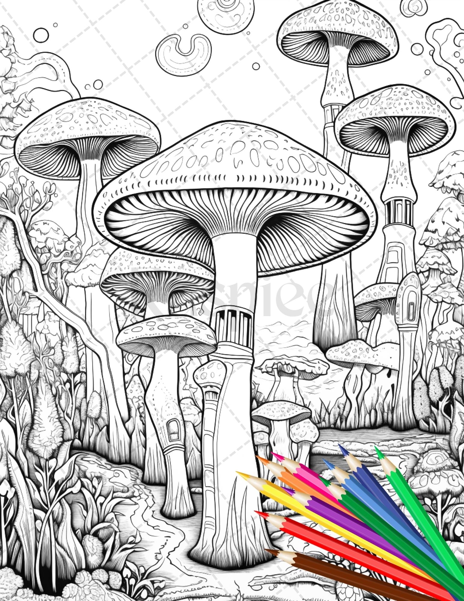 Psychedelic mushroom forest coloring book printable for adults trippy â coloring