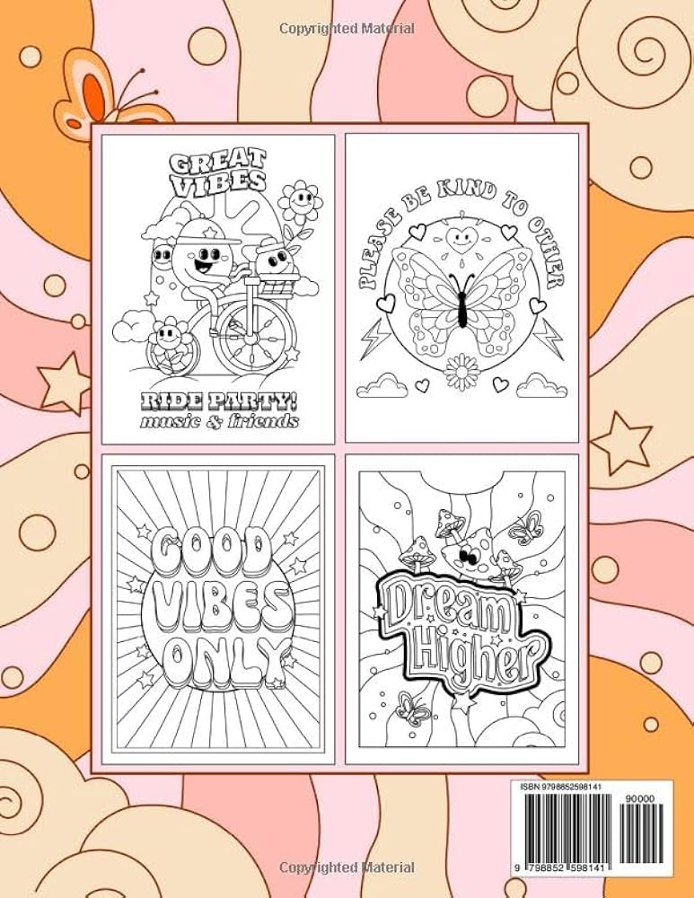 Great vibes stress relief groovy coloring book for adults teens aesthetic vintage coloring pages