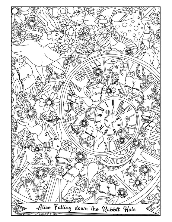 Alice in wonderland coloring book for adults