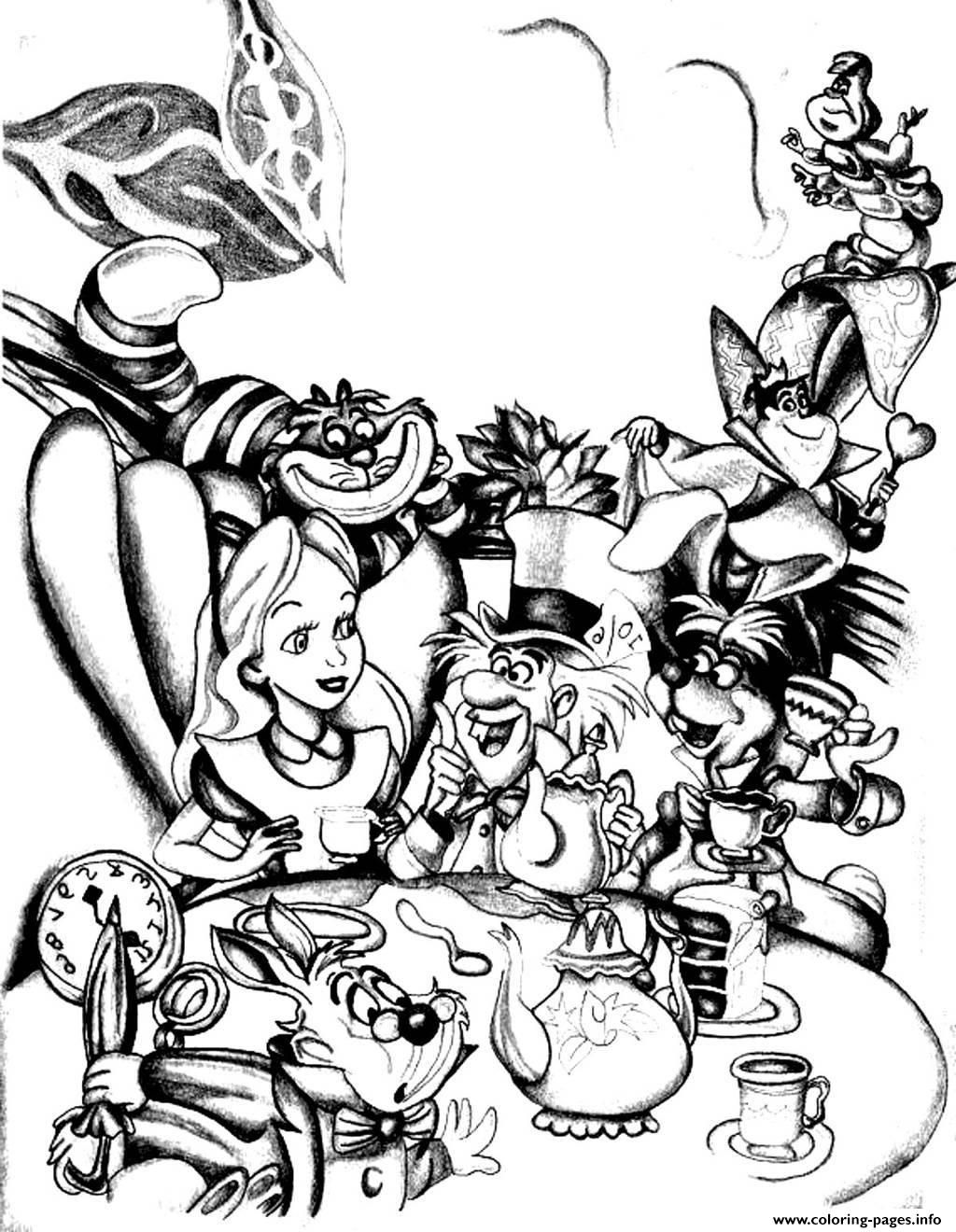 Whimsical alice in wonderland coloring pages