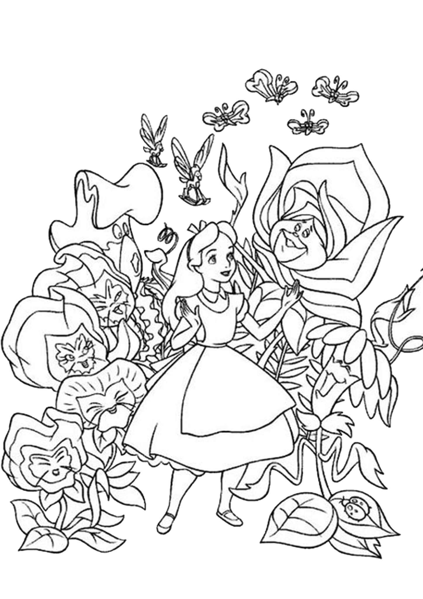 Free easy to print alice in wonderland coloring pages alice in wonderland flowers cartoon coloring pages disney coloring pages