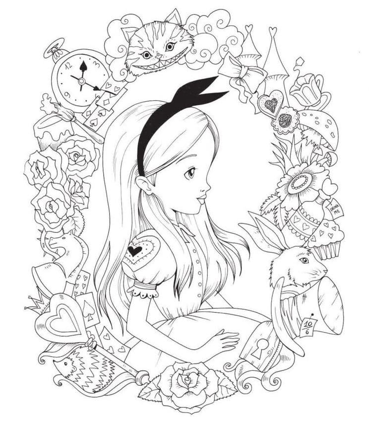 Alice in wonderland image fãrbung seite