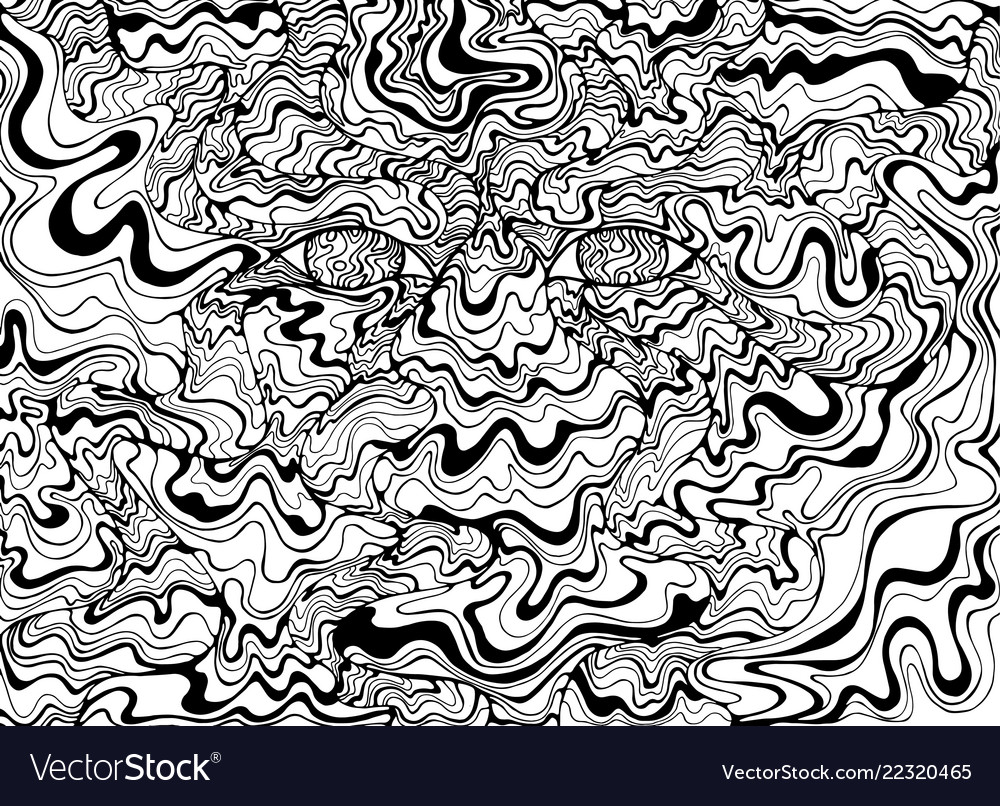 Coloring page psychedelic alien eyes with waves vector image