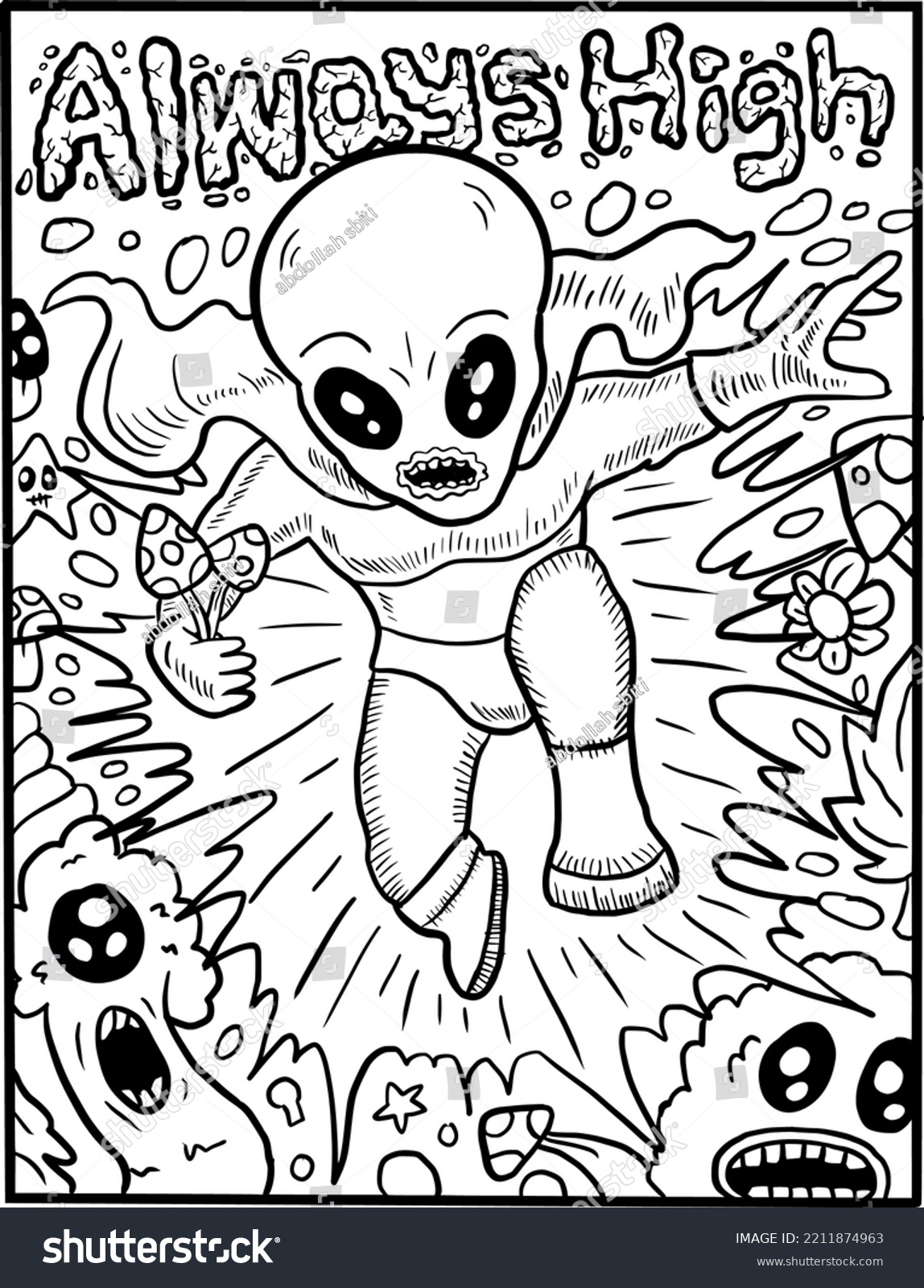 Stoner trippy scene coloring page stock vector royalty free