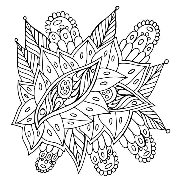 Psychedelic mandala with leaves and eyes detailed line art for coloring book adult coloring page antistress art therapy vector artwork stock illustration
