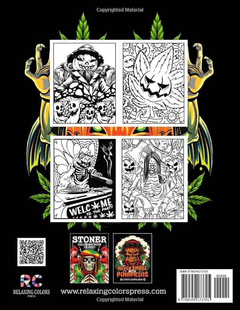 Halloween stoner coloring book a trippy coloring book for adults funny scary zombies smoking weed cannabis mushrooms addicted pumpkins psychedelic designs stress relieving for man