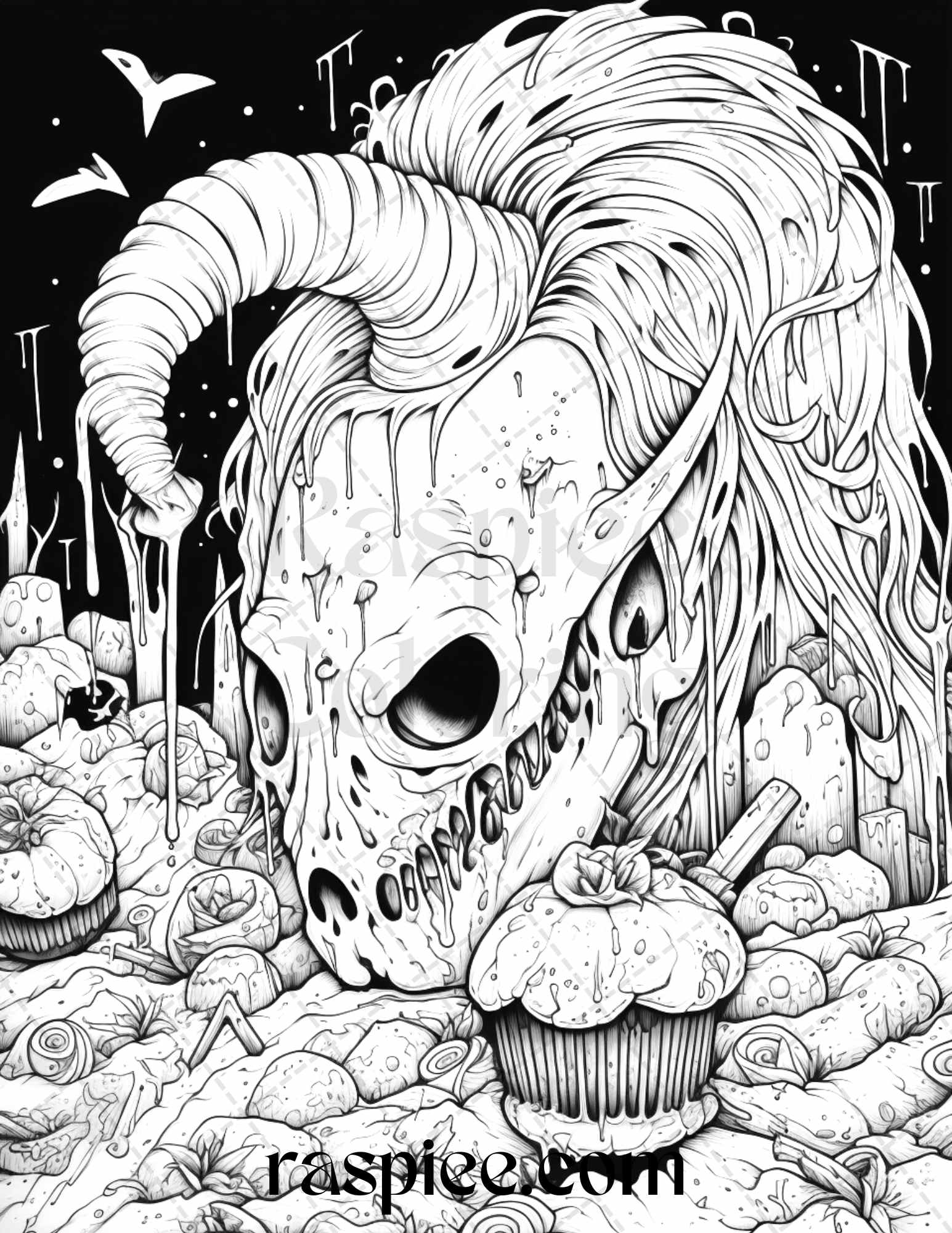 Halloween scary animals grayscale coloring pages printable for adul â coloring
