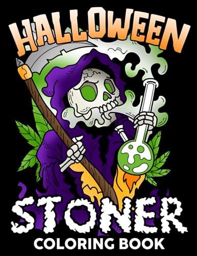 Halloween stoner coloring book trippy psychedelic coloring pages featuring scary zombies smoking weed cannabis mushroom addicted pumpkins illustrations for adults stress relief relaxation by aamir santiago