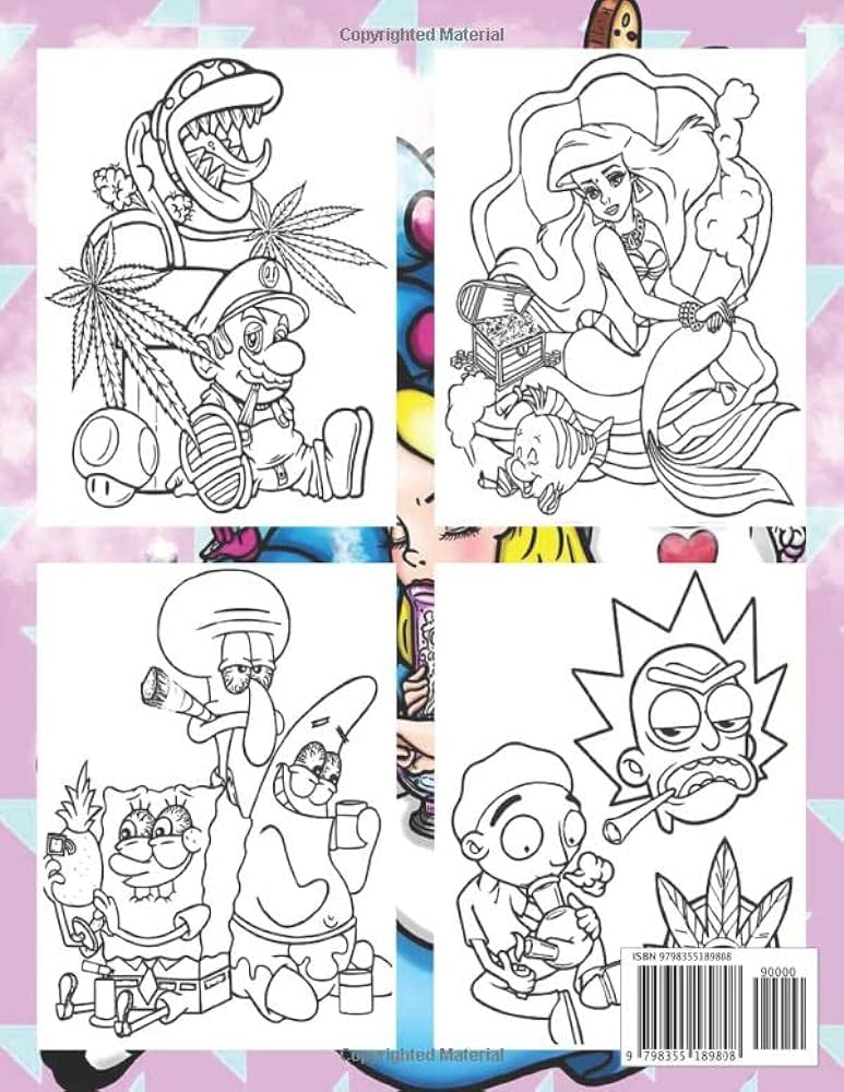 S cartoon stoner coloring book for adults relaxation stoned high coloring books for adult anxiety relief trippy coloring book weed coloring book for stoners psychedelic coloring books by freeman joe