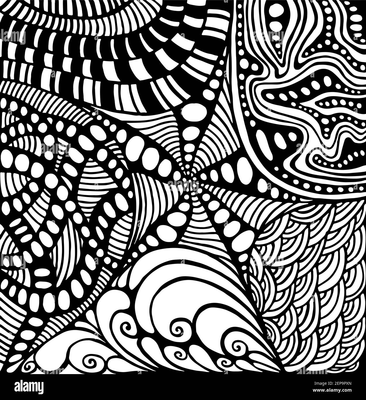 Coloring page doodle style abstract pattern maze of ornaments psychedelic stylish card vector hand drawn illustration black and white decorative ba stock vector image art