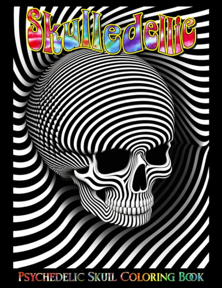 Skulledellic psychedelic skull coloring book optical illusion horror coloring pages for stress relief and relaxation ib skribblin books
