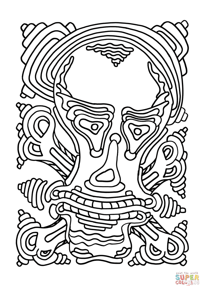 Psychedelic pattern with skull coloring page free printable coloring pages