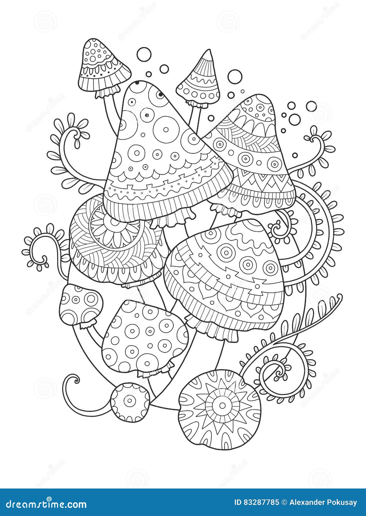 Mushroom vector drawing coloring book for adults stock vector