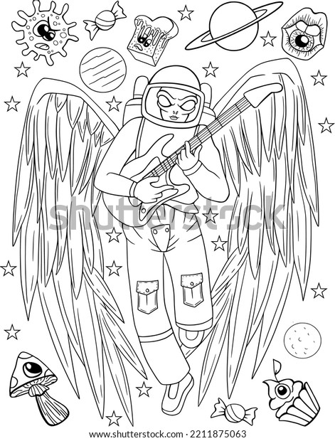 Stoner trippy scene coloring page stock vector royalty free