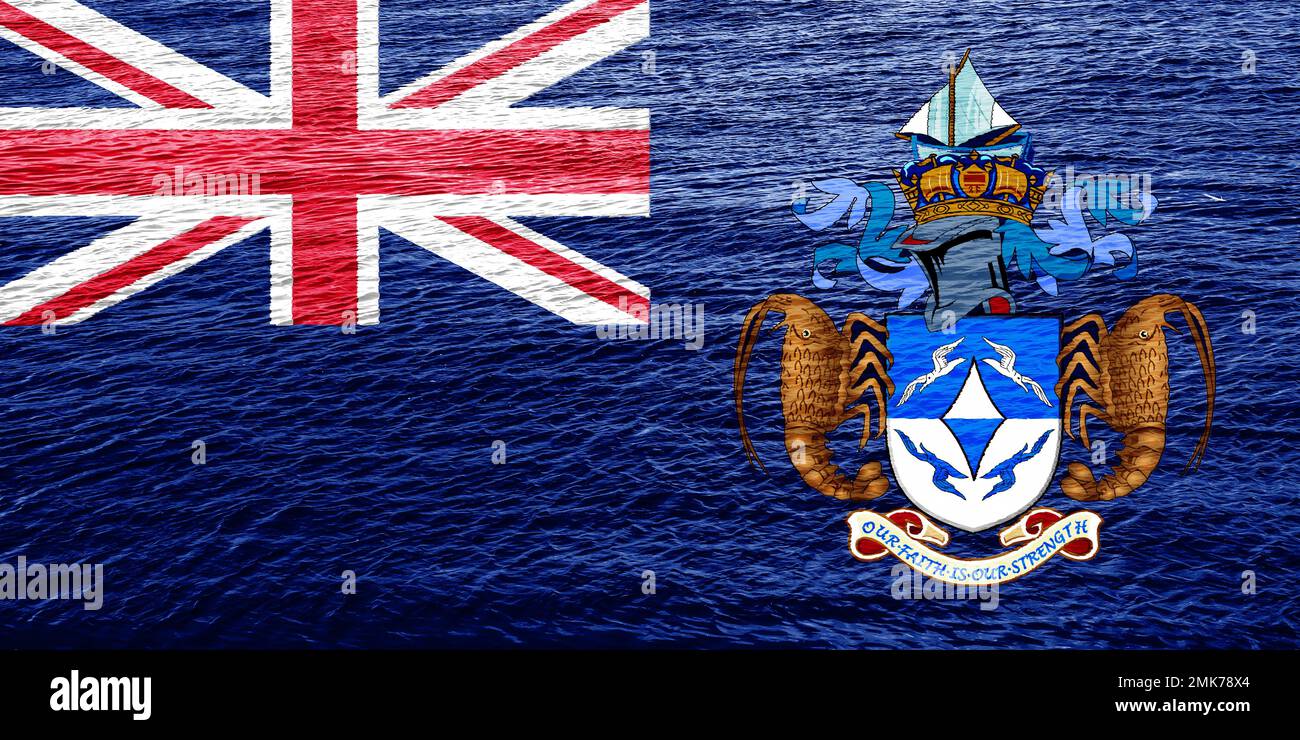 Flag of the british overseas territory of the tristan da cunha island on a textured background concept collage stock photo