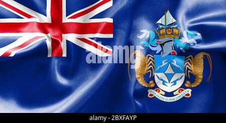 Flag of the british overseas territory of the tristan da cunha island on a textured background concept collage stock photo