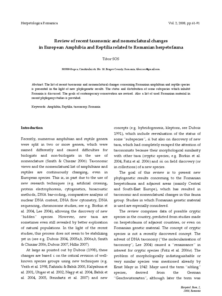 Review of recent taxonomic and nomenclatural changes pdf species taxonomy biology