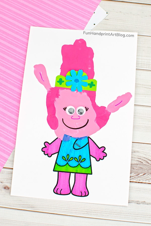 Trolls world tour queen poppy handprint craft template