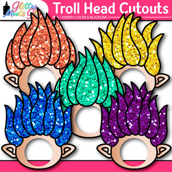 Troll head cutouts clipart rainbow glitter gnome clip art transparent png