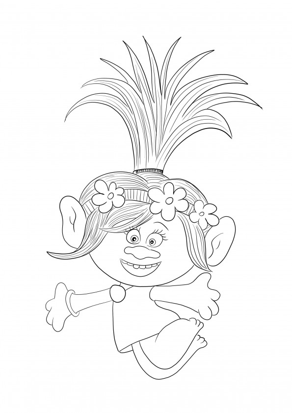 Easy and simple free coloring sheet poppy from trolls to print or download