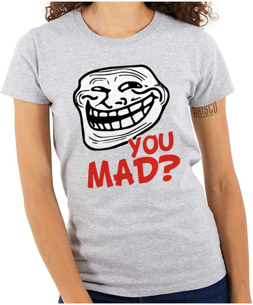 Brisco brands troll face you mad trollface meme womens t shirt ladies tee sport grey clothing shoes jewelry