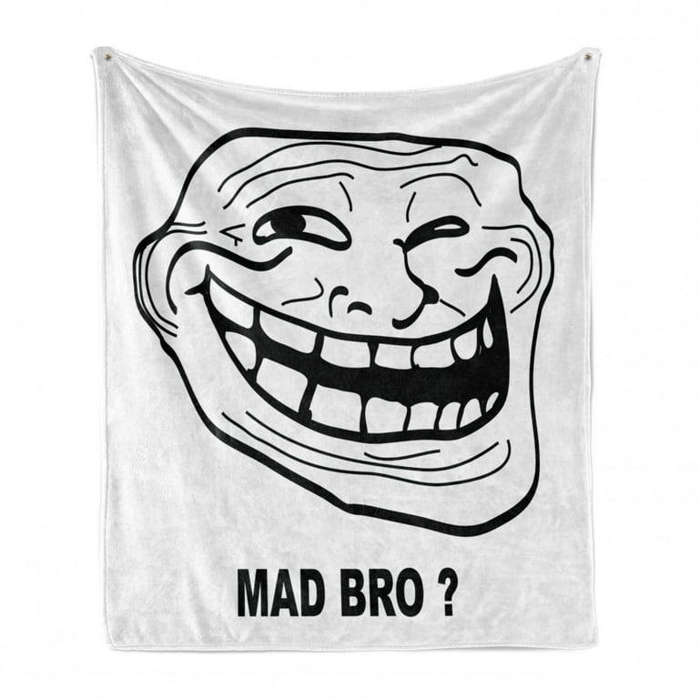Humor soft flannel fleece throw blanket cartoon style troll face guy for annoying popular internet meme design cozy plush for indoor and outdoor use x black and white by ambesonne