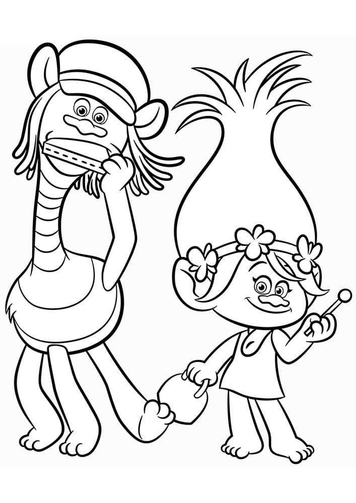 Painting of a troll dancing with a friend coloring page