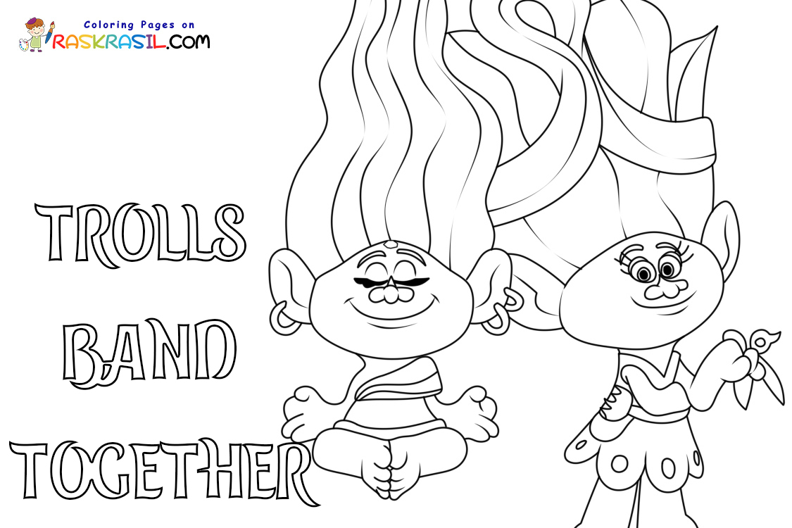 Trolls band together coloring pages