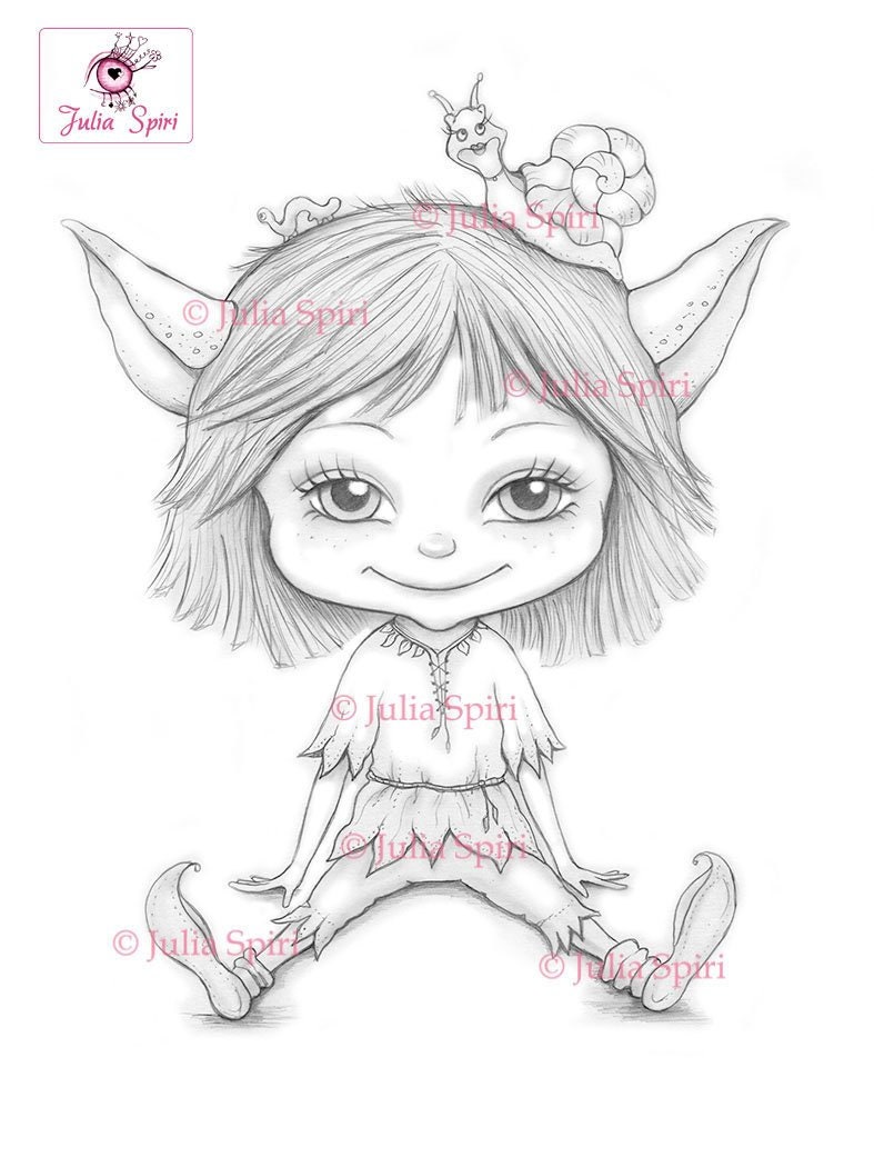 Elf coloring page digital stamp digi boy troll dwarf nature critter fantasy crafting fairytale whimsy craft elfis