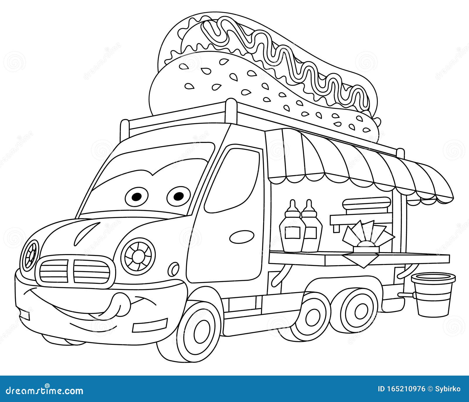 Coloring page with food truck vehicle stock vector