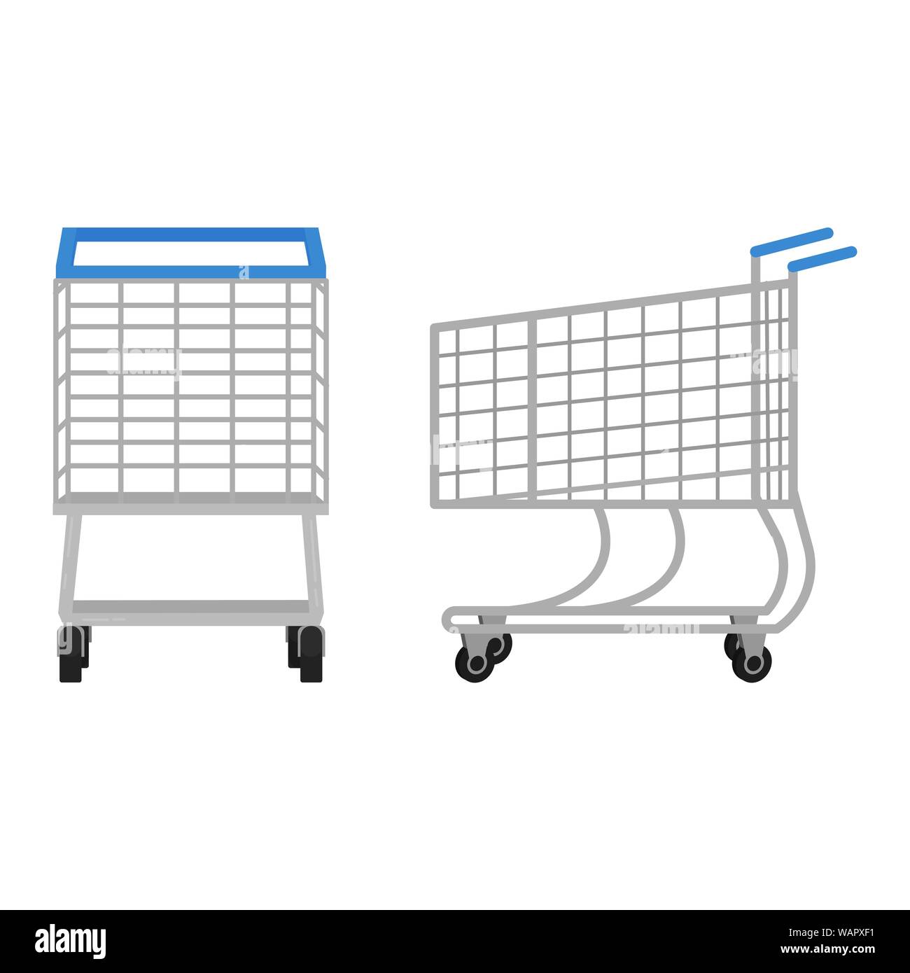 Shopping trolley icons in flat style shopping cart front and side view vector illustration on white background stock vector image art